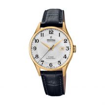 Montre Festina Swiss Made 40 Argenté - Boîtier Jaune - Cadran Argenté - Bracelet Noir - Mécanisme en Quartz - Pour Homme - Histoire d'Or