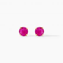 Boucles D'oreilles Puces Elea Serti Griffe Or Jaune Rubis - Pour Femme - Pierre en Rubis de forme Ronde - Histoire d'Or