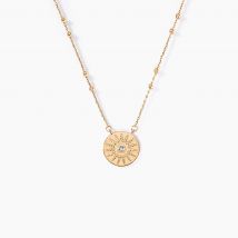 Collier Artea Plaqué Or Jaune Oxyde De Zirconium - Pour Femme - Pierre en Oxyde de Zirconium de forme Ronde - Motif Soleil - Histoire d'Or