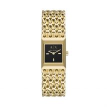 Montre Armani Exchange Noir - Boîtier Jaune - Cadran Noir - Bracelet Doré - Mécanisme en Quartz - Pour Femme - Histoire d'Or