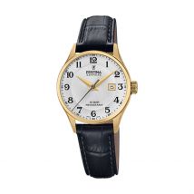 Montre Festina Swiss Made 29 Argenté - Boîtier Jaune - Cadran Argenté - Bracelet Noir - Mécanisme en Quartz - Pour Femme - Histoire d'Or