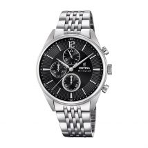 Montre Festina Timeless Chronograph Noir - Boîtier Blanc - Cadran Noir - Bracelet Argenté - Mécanisme en Quartz - Pour Homme - Histoire d'Or