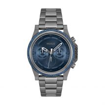 Montre Hugo Brave Bleu - Boîtier Gris - Cadran Blanc - Bracelet Gris - Mécanisme en Quartz - Pour Homme - Histoire d'Or