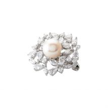 Broche Kaki Argent Blanc Perle De Culture - Pour Femme - Pierre en Perle de culture de forme Bouton - Motif Fleur - Histoire d'Or