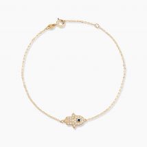Bracelet Or Jaune Hassan Oxyde - Pour Femme - Pierre en Oxyde de Zirconium de forme Ronde - Motif Main de fatma - Histoire d'Or