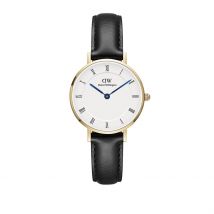 Montre Daniel Wellington Petite Blanc - Boîtier Jaune - Cadran Blanc - Bracelet Noir - Mécanisme en Quartz - Pour Femme - Histoire d'Or