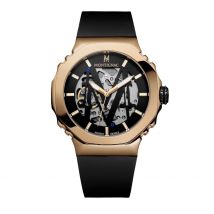 Montre Montignac Octagon Automatique Noir - Boîtier Bicolore - Cadran Noir - Bracelet Noir - Mécanisme en Automatique - Pour Homme - Histoire d'Or