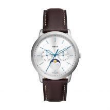 Montre Fossil Neutra Minimalist Argenté - Boîtier Blanc - Cadran Argenté - Bracelet Marron - Mécanisme en Quartz - Pour Homme - Histoire d'Or