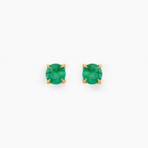 Boucles D'oreilles Puces Jardin Serti Griffe Or Jaune Emeraude - Pour Femme - Pierre en Emeraude de forme Ronde - Histoire d'Or