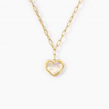 Collier Argent Dore Amour Toujours - Pour Femme - Pierre en Nacre de forme Coeur - Motif Cœur - Histoire d'Or