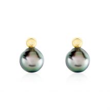 Boucles D'oreilles Puces Baroque Or Jaune Perle De Culture De Tahiti - Pour Femme - Pierre en Perle tahiti de forme Semi-baroque - Histoire d'Or