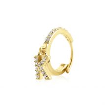 Créole Unitaire Léria Or Jaune Oxydes De Zirconium - Pour Femme - Pierre en Oxyde de Zirconium de forme Ronde - Motif K - Histoire d'Or