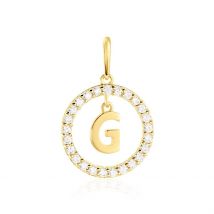 Pendentif Gabe Or Jaune Oxyde De Zirconium - Pour Femme - Pierre en Oxyde de Zirconium de forme Ronde - Motif G - Histoire d'Or