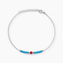 Bracelet Behati Argent Blanc Corail Turquoise - Pour Femme - Pierre en Corail de forme Ronde - Motif Cercle - Histoire d'Or