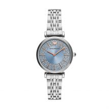 Montre Emporio Armani Bleu - Boîtier Blanc - Cadran Blanc - Bracelet Argenté - Mécanisme en Quartz - Pour Femme - Histoire d'Or