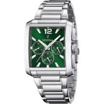 Montre Festina On The Square Chrono Vert - Boîtier Blanc - Cadran Vert - Bracelet Argenté - Mécanisme en Quartz - Pour Homme - Histoire d'Or
