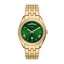 Montre Fossil Campbell Vert - Boîtier Doré - Cadran Vert - Bracelet Doré - Mécanisme en Quartz - Pour Homme - Histoire d'Or