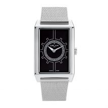 Montre Orlam Epoque Noir - Boîtier Argenté - Cadran Noir - Bracelet Argenté - Mécanisme en Quartz - Pour Homme - Histoire d'Or