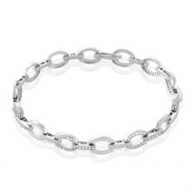 Bracelet Jonc Tehei Argent Blanc Oxyde De Zirconium - Pour Femme - Pierre en Oxyde de Zirconium de forme Ronde - Motif Barrette - Histoire d'Or