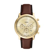 Montre Fossil Neutra Chrono Doré - Boîtier Jaune - Cadran Champagne - Bracelet Marron - Mécanisme en Quartz - Pour Homme - Histoire d'Or