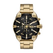 Montre Diesel Spiked Noir - Boîtier Jaune - Cadran Noir - Bracelet Doré - Mécanisme en Quartz - Pour Homme - Histoire d'Or