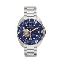 Montre Montignac Marina Bleu - Boîtier Blanc - Cadran Blanc - Bracelet Argenté - Mécanisme en Automatique - Pour Homme - Histoire d'Or