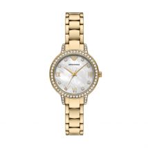 Montre Emporio Armani Nacre Blanche - Boîtier Jaune - Cadran Bicolore - Bracelet Doré - Mécanisme en Quartz - Pour Femme - Histoire d'Or