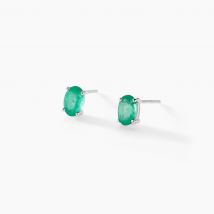 Boucles D'oreilles Puces Ovale Or Blanc Emeraude - Pour Femme - Pierre en Emeraude de forme Ovale - Motif Ovale - Histoire d'Or