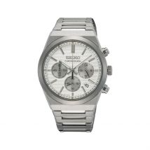 Montre Seiko Classique Blanc - Boîtier Blanc - Cadran Blanc - Bracelet Argenté - Mécanisme en Quartz - Pour Homme - Histoire d'Or
