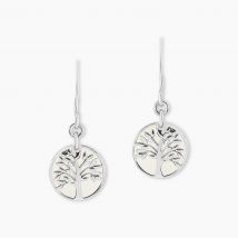 Boucles D'oreilles Pendantes Argent Blanc Sofee Nacress - Pour Femme - Pierre en Nacre de forme Ronde - Motif Arbre - Histoire d'Or