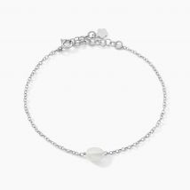 Bracelet Evren Argent Blanc Pierre De Synthese - Pour Femme - Pierre en Pierre d'Imitation de forme Ovale - Motif Oeil - Histoire d'Or