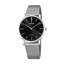 Montre Festina Swiss Made 39 Noir - Boîtier Blanc - Cadran Noir - Bracelet Argenté - Mécanisme en Quartz - Pour Homme - Histoire d'Or