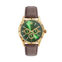 Montre O Watch Yeet Vert - Boîtier Jaune - Cadran Vert - Bracelet Marron - Mécanisme en Quartz - Pour Homme - Histoire d'Or