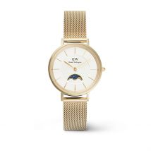Montre Daniel Wellington Petite Moonphase Blanc - Boîtier Jaune - Cadran Blanc - Bracelet Doré - Mécanisme en Quartz - Pour Femme - Histoire d'Or