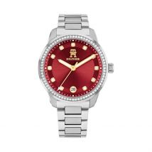 Montre Tommy Hilfiger Th85 Crystals Cerise - Boîtier Blanc - Cadran Rose - Bracelet Argenté - Mécanisme en Quartz - Pour Femme - Histoire d'Or