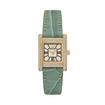 Montre Emporio Armani Blanc - Boîtier Jaune - Cadran Blanc - Bracelet Vert - Mécanisme en Quartz - Pour Femme - Histoire d'Or