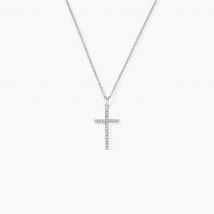 Collier Jezabel Or Blanc Diamant - Pour Femme - Pierre en Diamant de forme Ronde - Motif Croix religieuse - Histoire d'Or