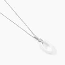 Collier Peer Argent Blanc Oxyde De Zirconium - Pour Femme - Pierre en Oxyde de Zirconium de forme Ronde - Motif Ovale - Histoire d'Or