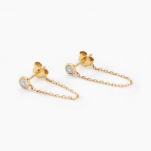 Boucles D'oreilles Pendantes Mon 1er Diamant Or Jaune Diamant - Pour Femme - Pierre en Diamant de forme Ronde - Histoire d'Or