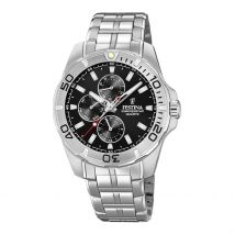 Montre Festina Multifonctions Noir - Boîtier Blanc - Cadran Noir - Bracelet Argenté - Mécanisme en Quartz - Pour Homme - Histoire d'Or