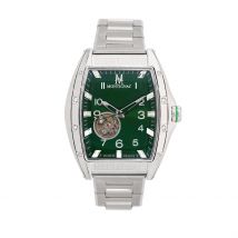 Montre Montignac Tonneau Automatique Vert - Boîtier Blanc - Cadran Vert - Bracelet Argenté - Mécanisme en Automatique - Pour Homme - Histoire d'Or