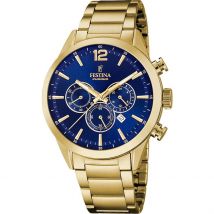 Montre Festina Timeless Chronograph Bleu - Boîtier Jaune - Cadran Blanc - Bracelet Doré - Mécanisme en Quartz - Pour Homme - Histoire d'Or