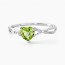 Bague Clothilde Or Blanc Peridot Et Oxyde - Pour Femme - Pierre en Péridot de forme Coeur - Motif Cœur - Histoire d'Or