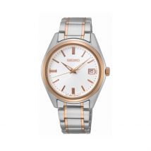 Montre Seiko Classique Blanc - Boîtier Bicolore - Cadran Blanc - Bracelet Bicolore Blanc / Rose - Mécanisme en Quartz - Pour Homme - Histoire d'Or