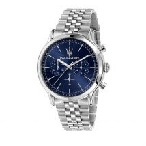 Montre Maserati Epoca Bleu - Boîtier Blanc - Cadran Blanc - Bracelet Argenté - Mécanisme en Quartz - Pour Homme - Histoire d'Or