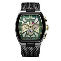 Montre Montignac Tonneau Vert - Boîtier Blanc - Cadran Vert - Bracelet Noir - Mécanisme en Quartz - Pour Homme - Histoire d'Or
