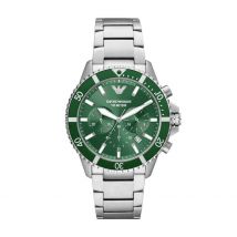Montre Emporio Armani Vert - Boîtier Blanc - Cadran Vert - Bracelet Argenté - Mécanisme en Quartz - Pour Homme - Histoire d'Or