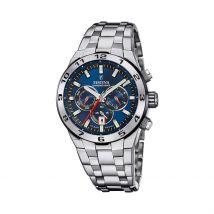 Montre Festina Chrono Bike Bleu - Boîtier Blanc - Cadran Blanc - Bracelet Argenté - Mécanisme en Quartz - Pour Homme - Histoire d'Or