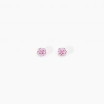 Boucles D'oreilles Puces Carin Or Blanc Oxyde De Zirconium - Pour Femme - Pierre en Oxyde de Zirconium de forme Ronde - Histoire d'Or