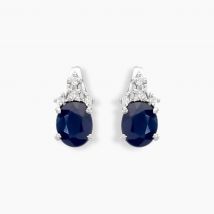 Boucles D'oreilles Puces Or Blanc Marie Saphirs Diamants - Pour Femme - Pierre en Saphir de forme Ovale - Histoire d'Or